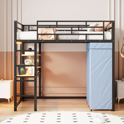 Loft Bed With Desk, Shelves, Power Outlet, LED Light And Wardrobe - The Sleep Loft - Online Mattress Showroom NYC