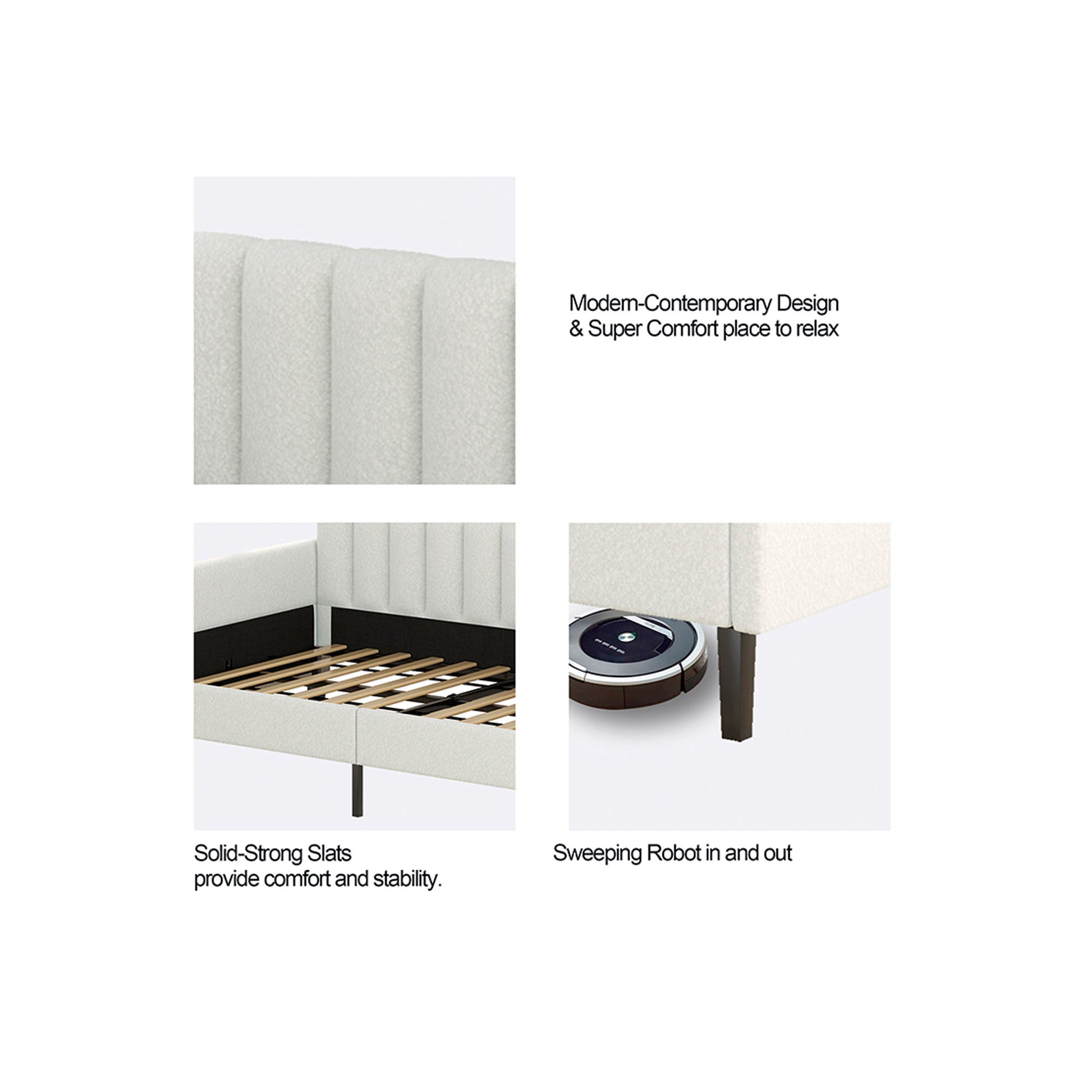 Elena - Boucle Upholstered Daybed, Ribbed Tufted Backrest - The Sleep Loft - Online Mattress Showroom NYC