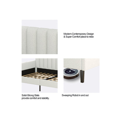 Elena - Boucle Upholstered Daybed, Ribbed Tufted Backrest - The Sleep Loft - Online Mattress Showroom NYC