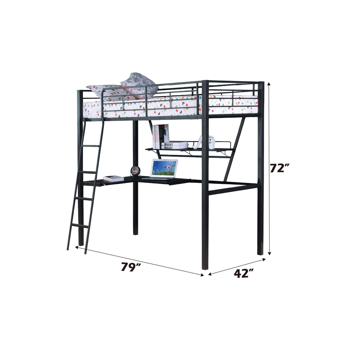 Senon - Twin Loft Bed With Desk - Black / Silver - The Sleep Loft - Online Mattress Showroom NYC
