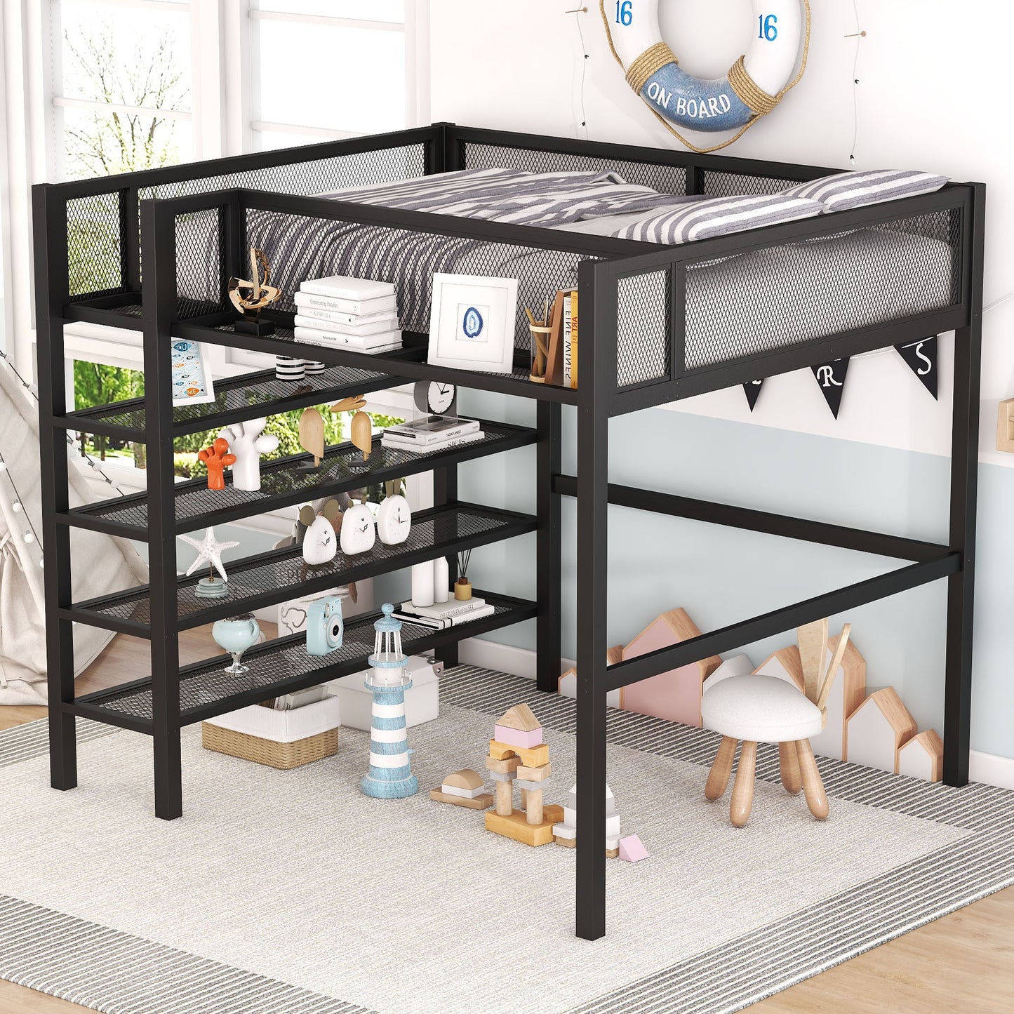 Loft Bed With 4 Tier Shelves And Storage - The Sleep Loft - Online Mattress Showroom NYC