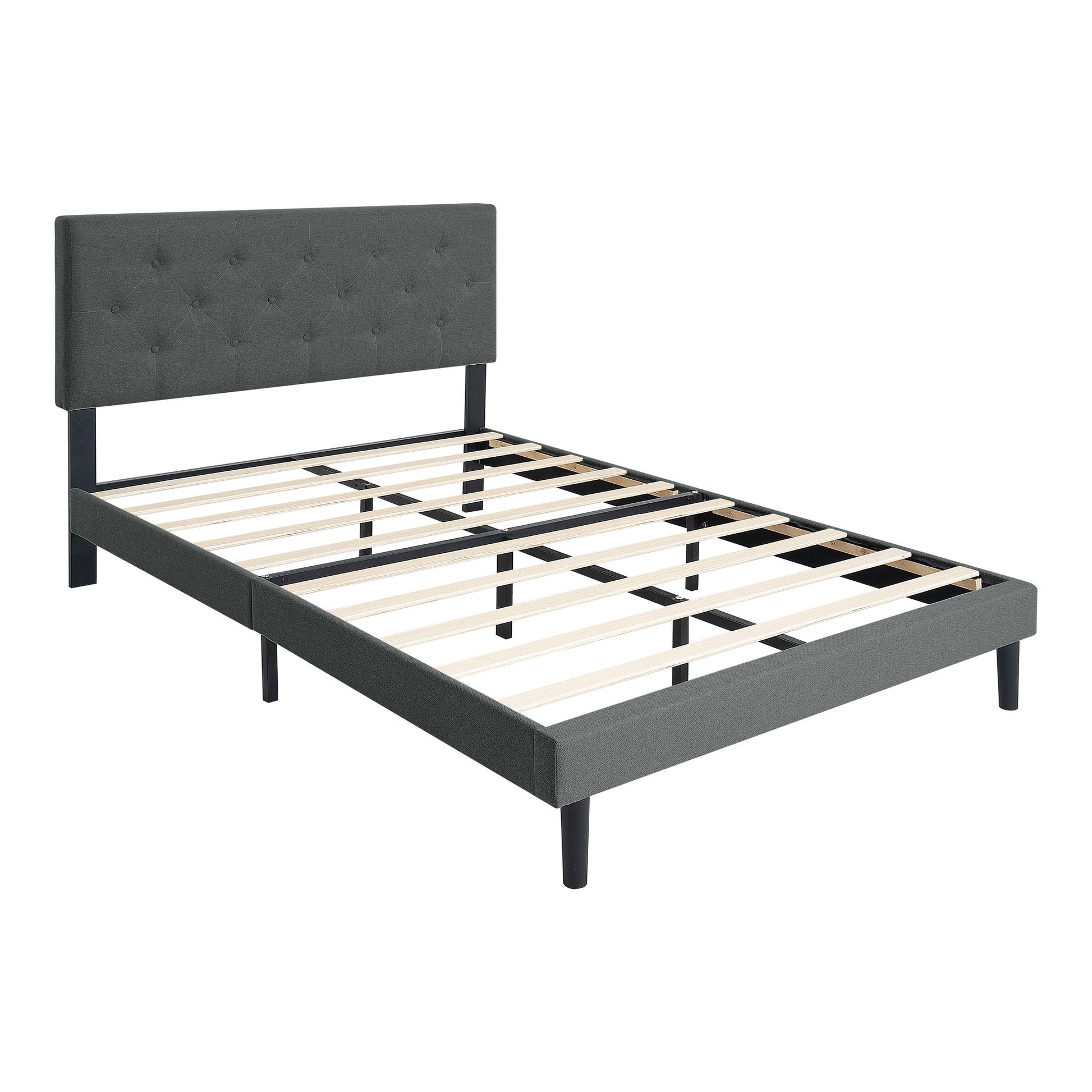 Modern Upholstered Platform Bed Frame With Button Tufted Fabric Headboard - The Sleep Loft - Online Mattress Showroom NYC