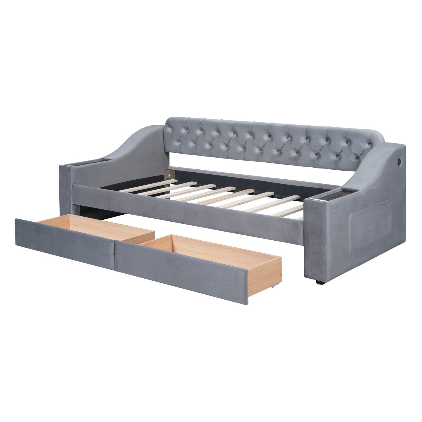 Upholstered Daybed With Storage Armrests And USB Port - The Sleep Loft - Online Mattress Showroom NYC