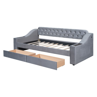 Upholstered Daybed With Storage Armrests And USB Port - The Sleep Loft - Online Mattress Showroom NYC