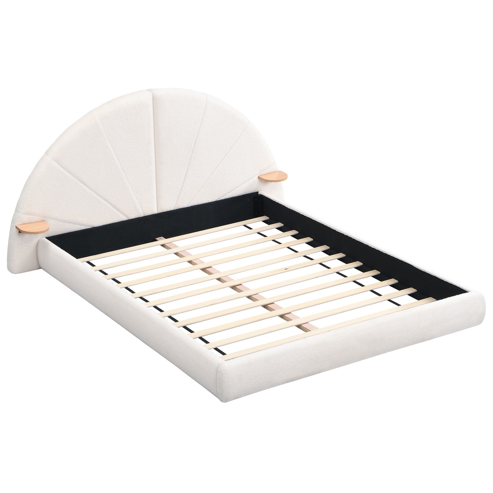 Queen Arched Bed With Small Table, Floor Standing Design - Beige - The Sleep Loft - Online Mattress Showroom NYC