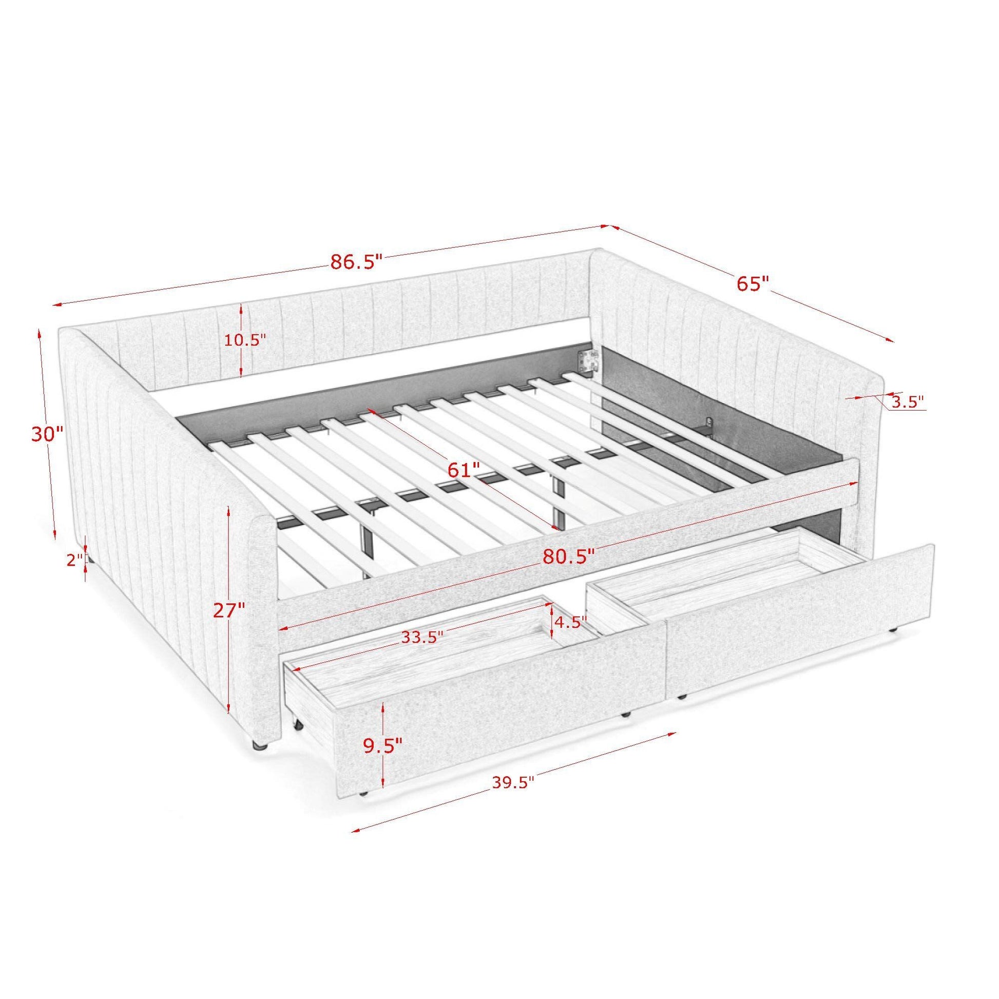 Upholstered Queen Daybed With 2 Drawers - The Sleep Loft - Online Mattress Showroom NYC