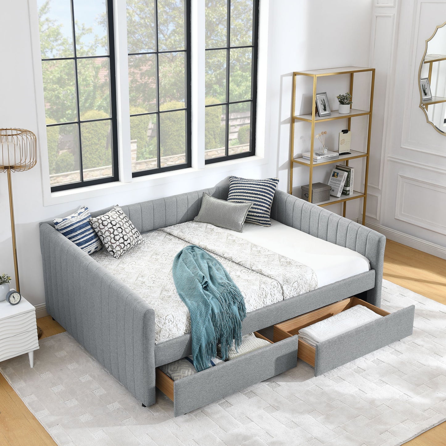 Upholstered Queen Daybed With 2 Drawers - The Sleep Loft - Online Mattress Showroom NYC