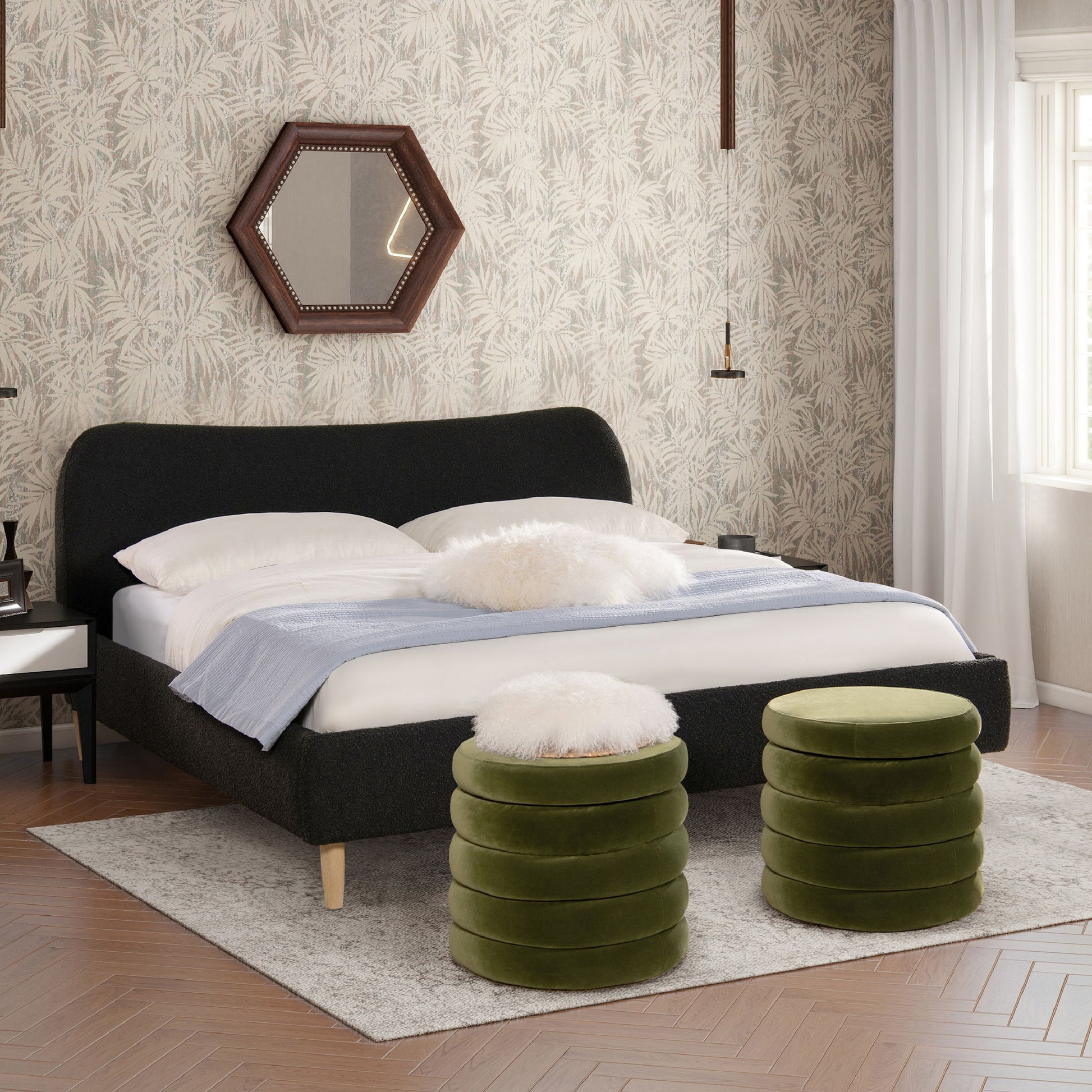 Roman - Curved Headboard Upholstered Platform Bed - The Sleep Loft - Online Mattress Showroom NYC
