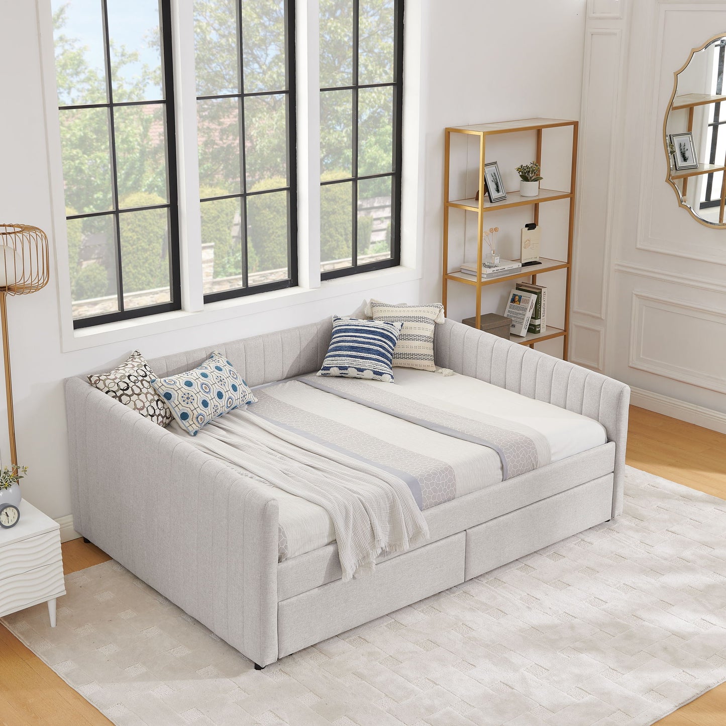 Upholstered Queen Daybed With 2 Drawers - The Sleep Loft - Online Mattress Showroom NYC