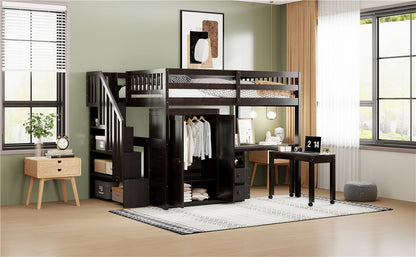 Loft Bed With Stairs, Bookshelf, Drawers, Desk & Wardrobe, Space Saving Multifunctional Furniture - The Sleep Loft - Online Mattress Showroom NYC