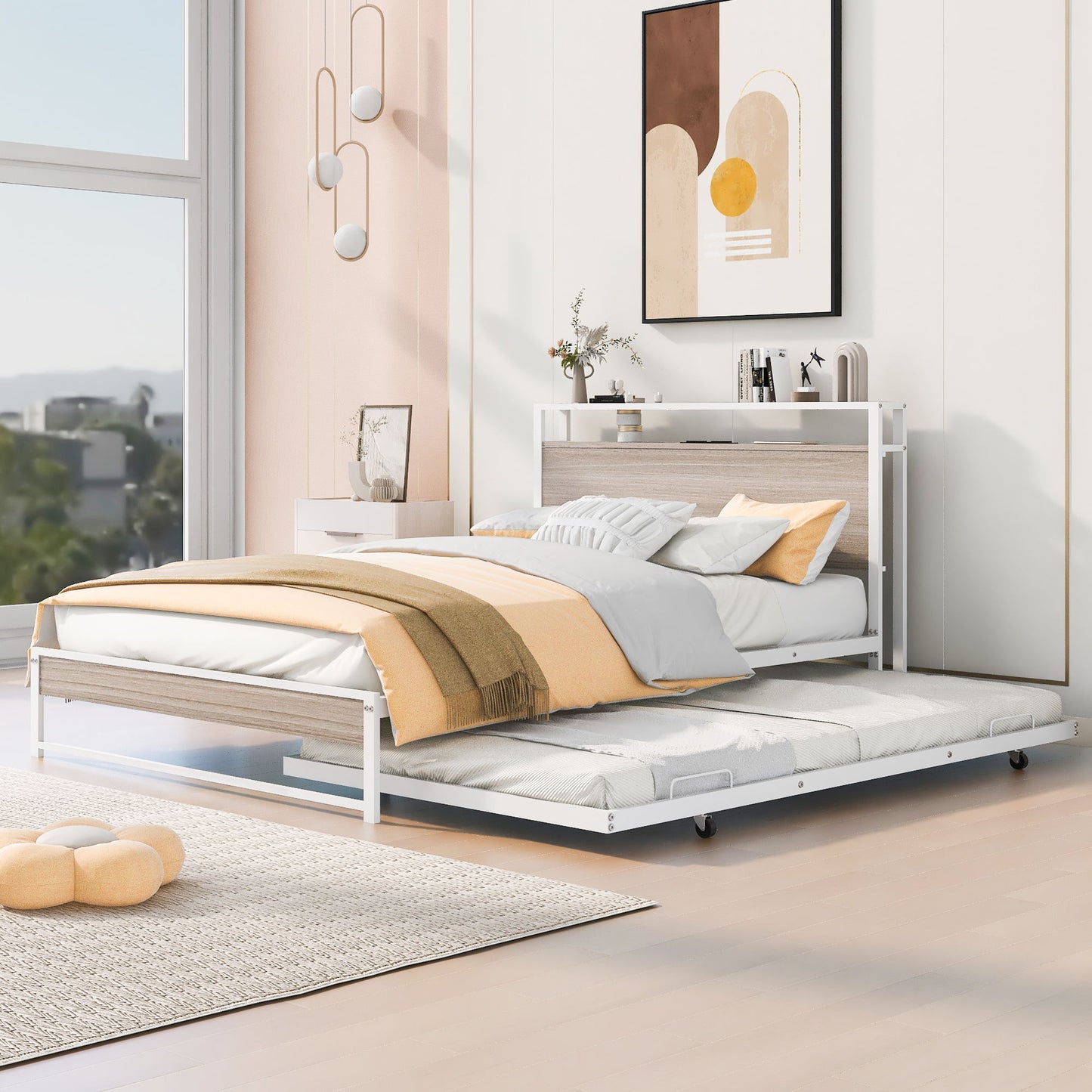 Platform Bed Frame With Trundle, USB Ports And Slat Support, No Box Spring Needed - The Sleep Loft - Online Mattress Showroom NYC