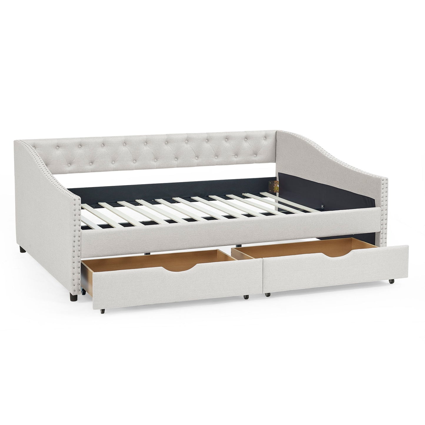 Upholstered Tufted Daybed With Drawers, Waved Arms - The Sleep Loft - Online Mattress Showroom NYC