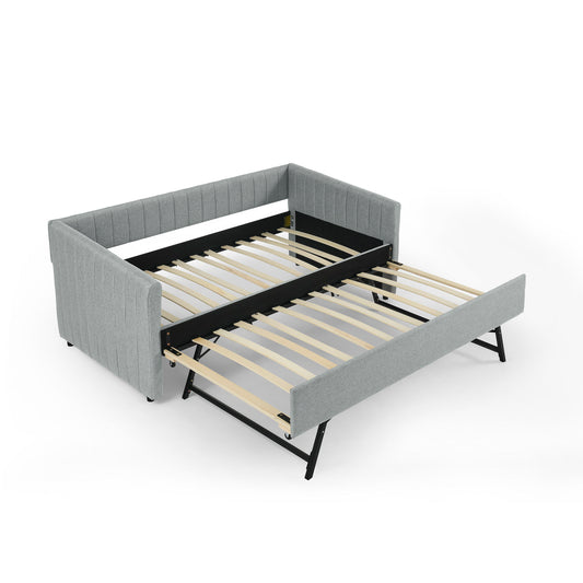 Upholstered Daybed With Trundle With Vertical Stripes - The Sleep Loft - Online Mattress Showroom NYC