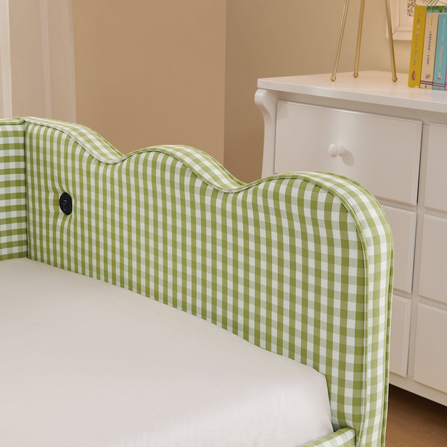 Gingham Daybed With USB Charging Port, Wave-Shaped Design - The Sleep Loft - Online Mattress Showroom NYC