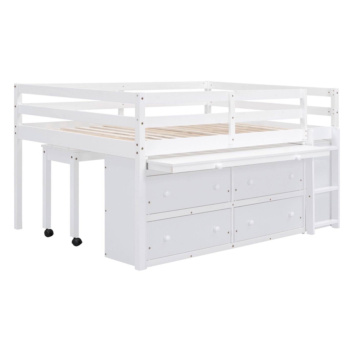 Loft Bed With Retractable Writing Desk And 4 Drawers, With Lateral Portable Desk And Shelves - The Sleep Loft - Online Mattress Showroom NYC