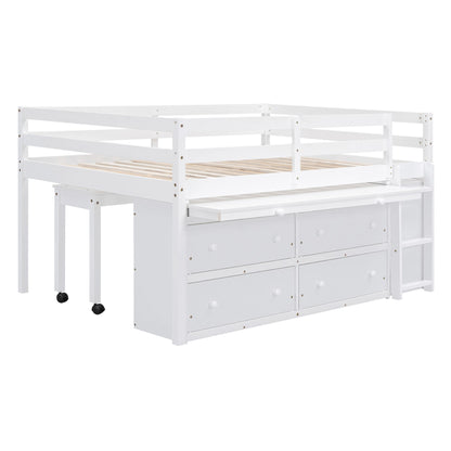 Loft Bed With Retractable Writing Desk And 4 Drawers, With Lateral Portable Desk And Shelves - The Sleep Loft - Online Mattress Showroom NYC