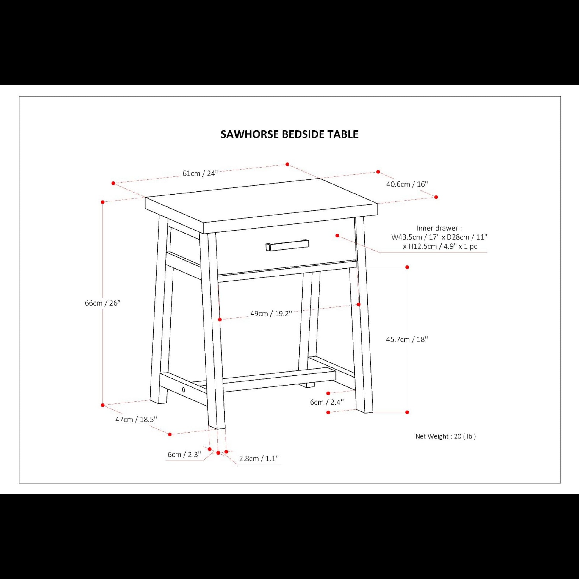 Sawhorse - Handcrafted Bedside Table - The Sleep Loft - Online Mattress Showroom NYC