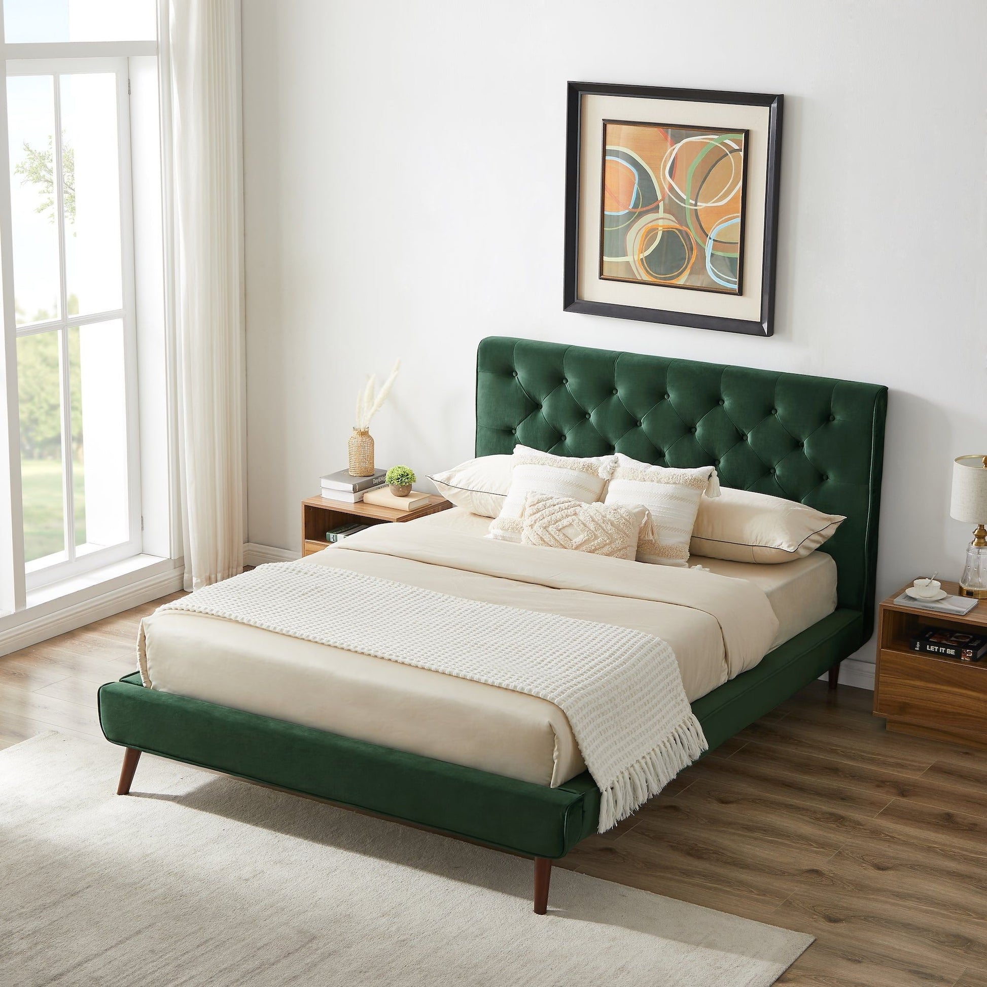 Dillon - Mid-Century Modern Velvet Platform Bed - The Sleep Loft - Online Mattress Showroom NYC