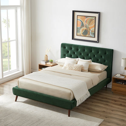 Dillon - Mid-Century Modern Velvet Platform Bed - The Sleep Loft - Online Mattress Showroom NYC