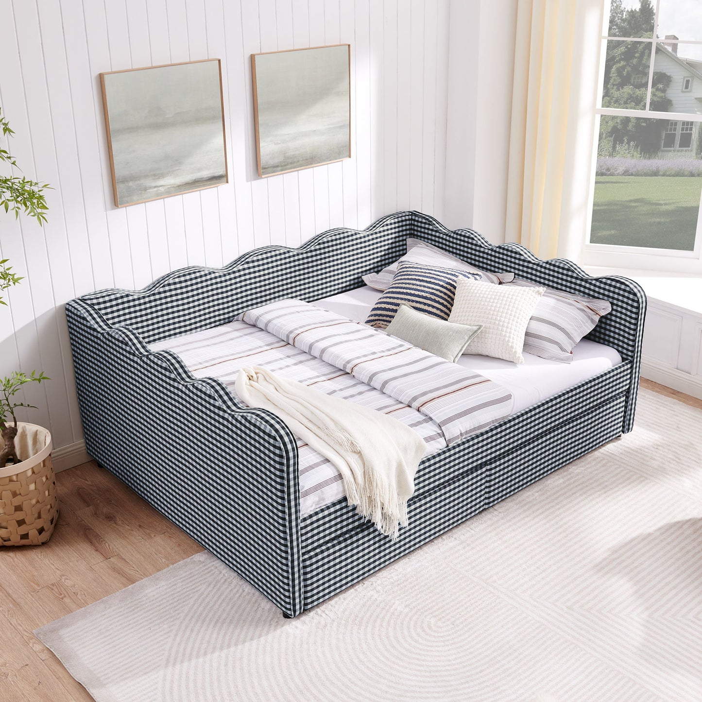 Gingham Daybed With USB Charging Port, Wave-Shaped Design - The Sleep Loft - Online Mattress Showroom NYC