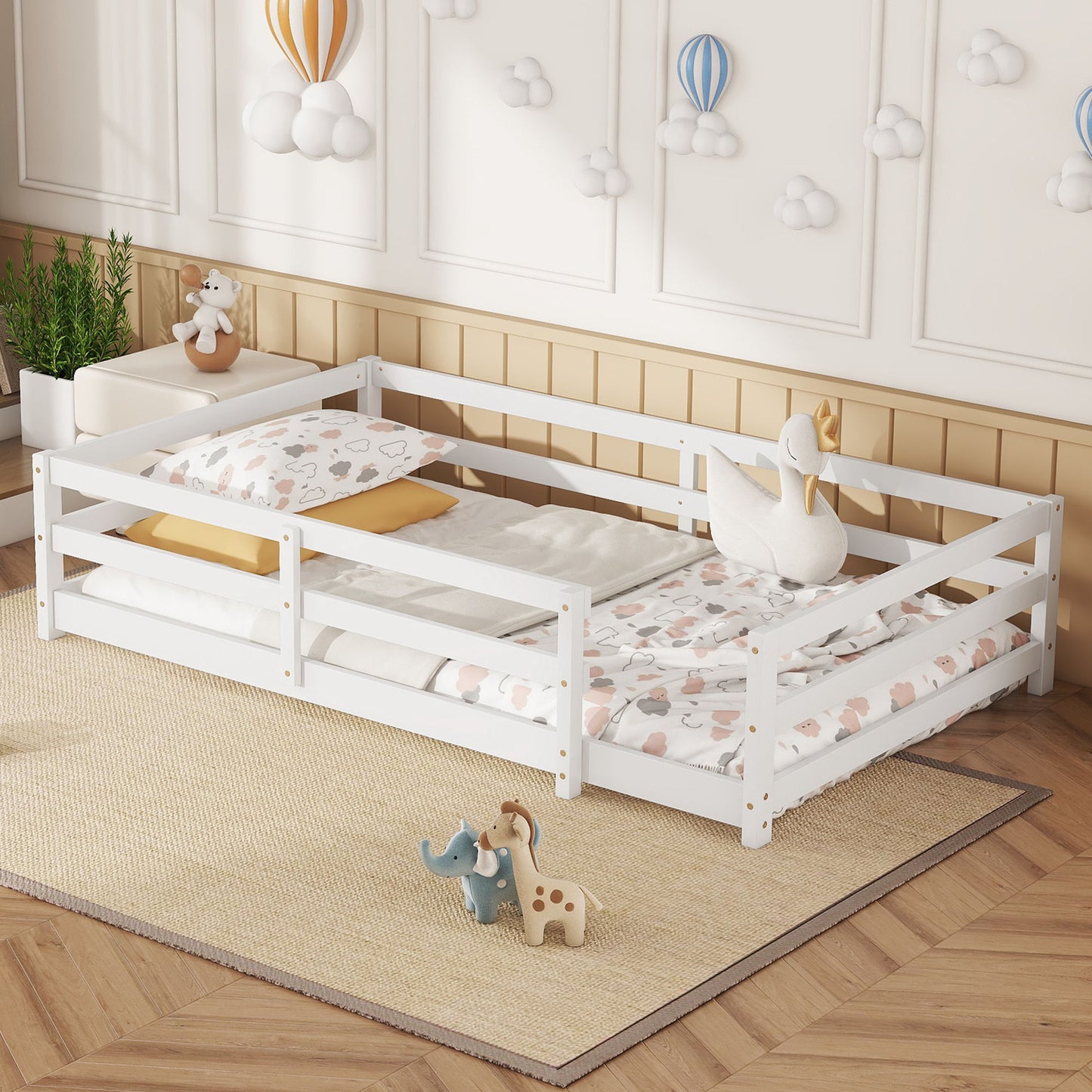 Twin Size Montessori Floor Bed With Fence - White - The Sleep Loft - Online Mattress Showroom NYC