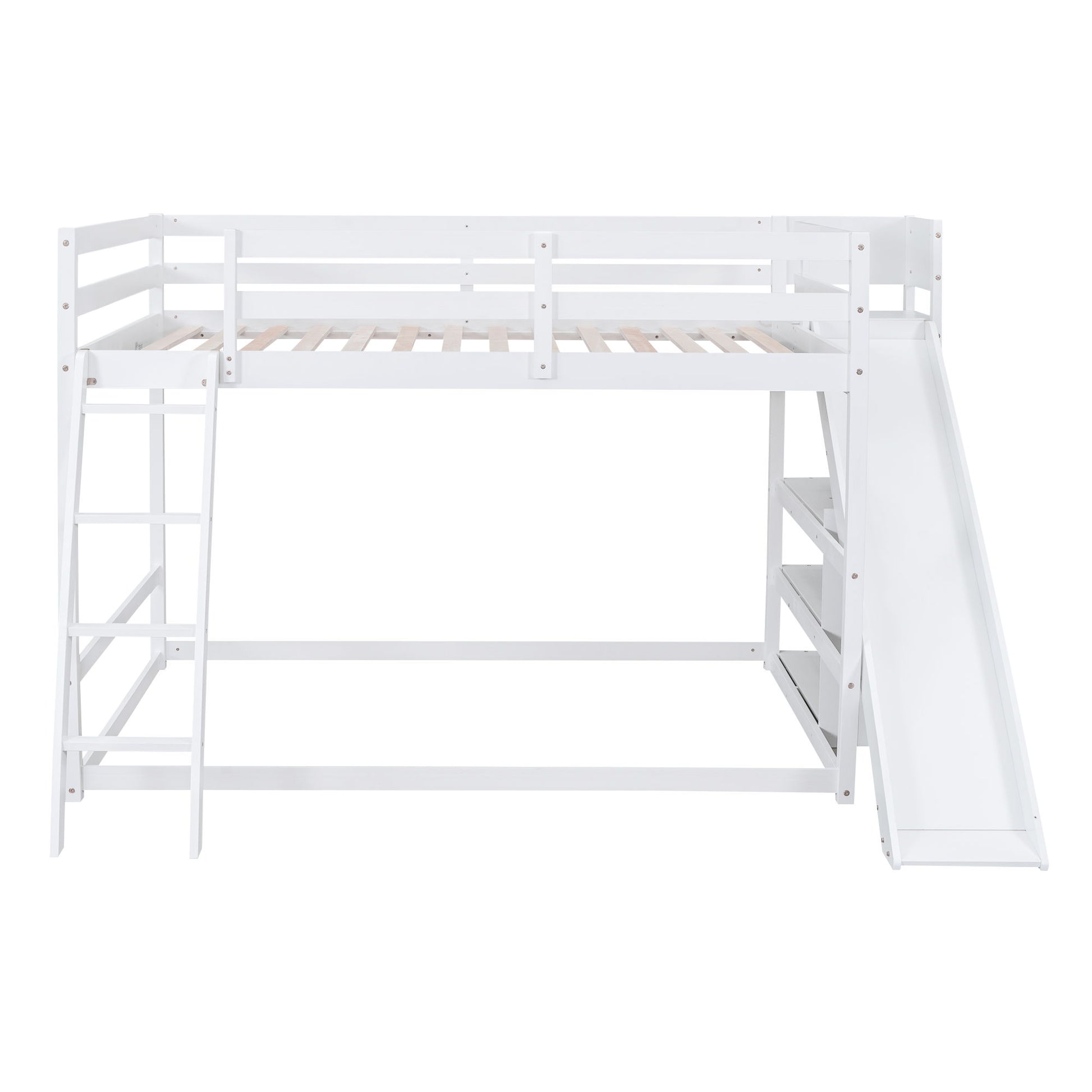 Bunk Bed With Ladder, Slide, And Shelves Pine Wood - The Sleep Loft - Online Mattress Showroom NYC