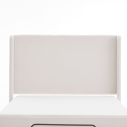Caron - Queen Size Upholstered Wingback Bed With Adjustable Base Bundle Set - Ivory - The Sleep Loft - Online Mattress Showroom NYC
