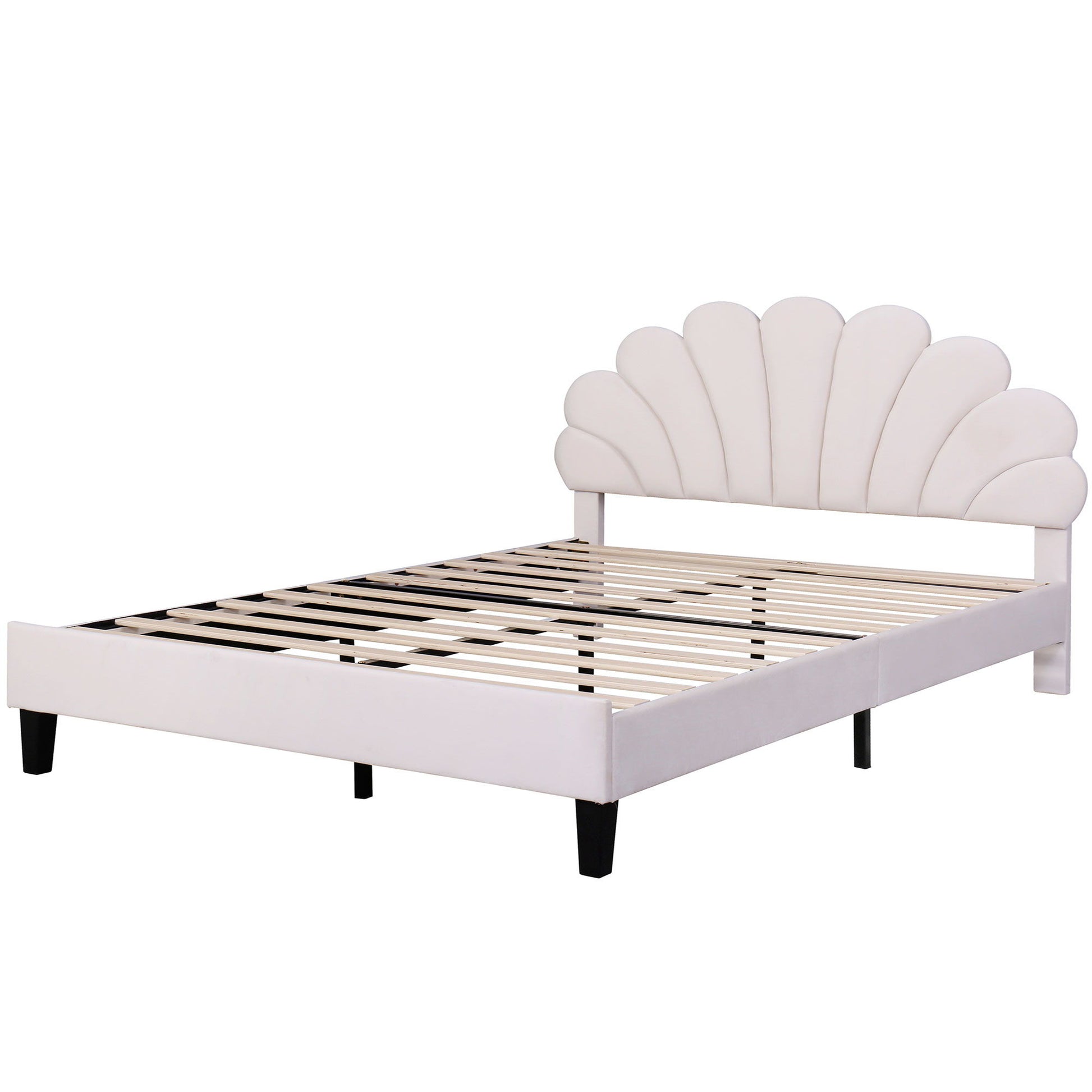 Upholstered Platform Bed With Flower Pattern Velvet Headboard - The Sleep Loft - Online Mattress Showroom NYC