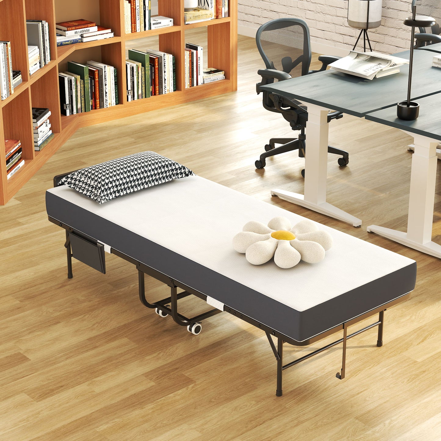Twin Folding Bed With Adjustable Headboard & Memory Foam, Space Saving Rollaway Guest For Tall People, Portable On Wheels, Easy Assembly - Black - The Sleep Loft - Online Mattress Showroom NYC