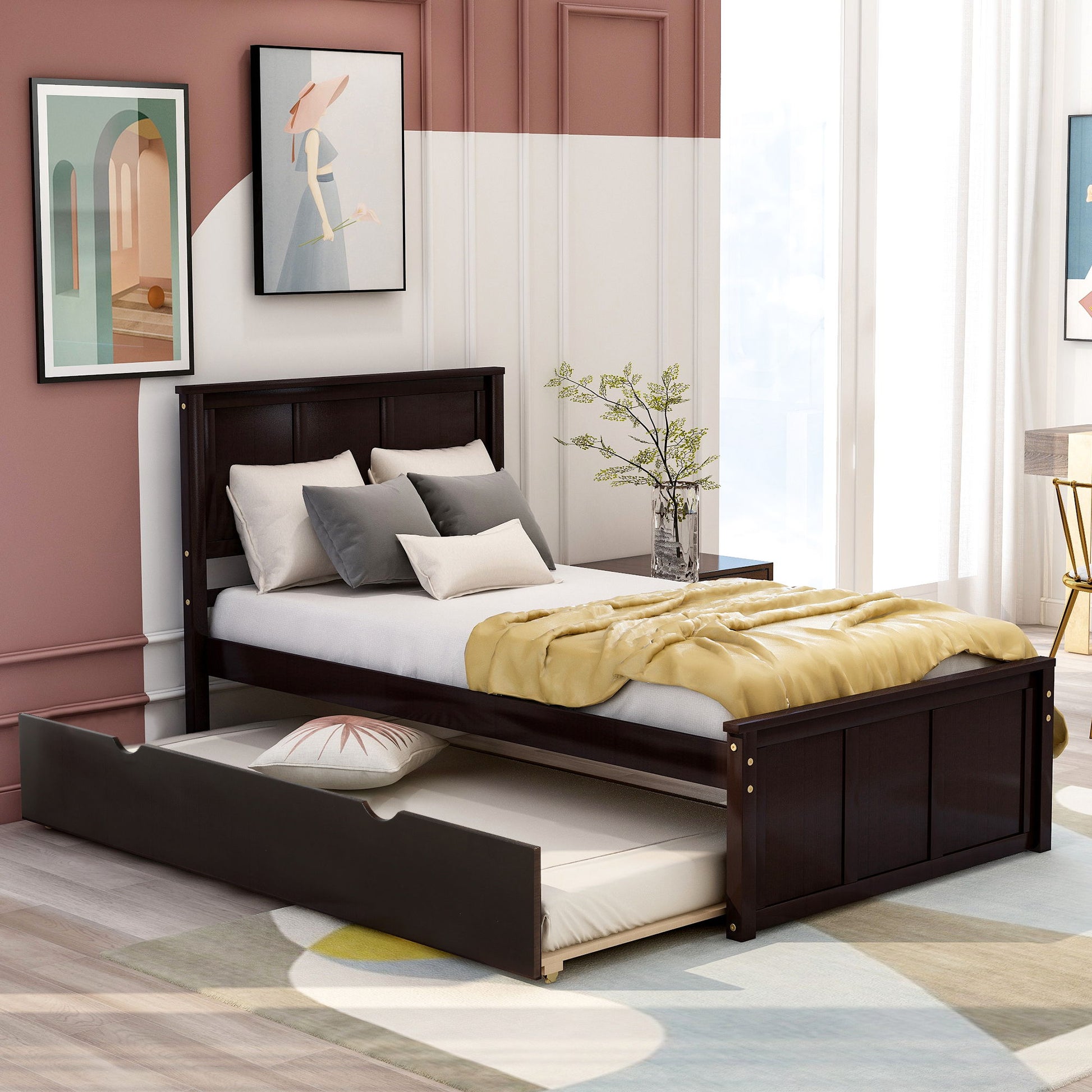Platform Bed With Twin Trundle, Twin Size - Espresso - The Sleep Loft - Online Mattress Showroom NYC
