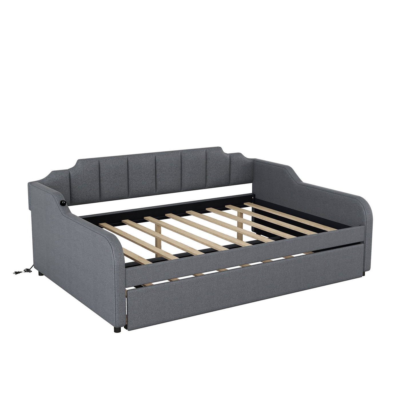 Full Size Upholstered Daybed With Trundle And USB Charging - Gray - The Sleep Loft - Online Mattress Showroom NYC