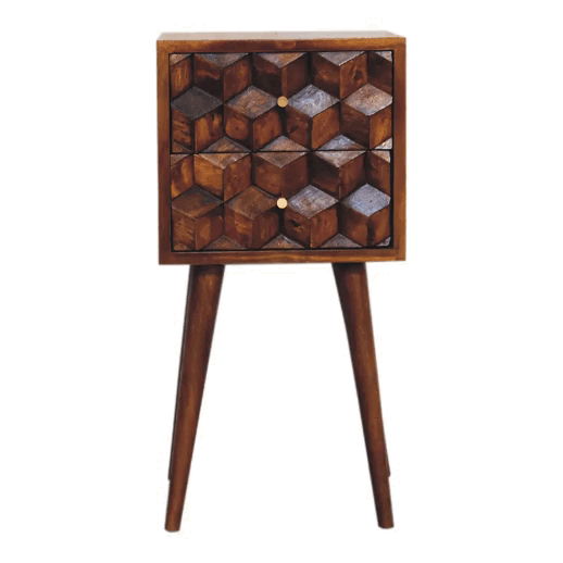 Mini Cube Carved 2 Drawer Nightstand - The Sleep Loft - Online Mattress Showroom NYC