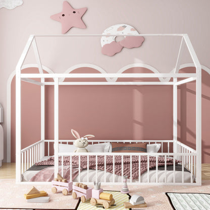Metal Bed House Bed Frame With Fence - The Sleep Loft - Online Mattress Showroom NYC
