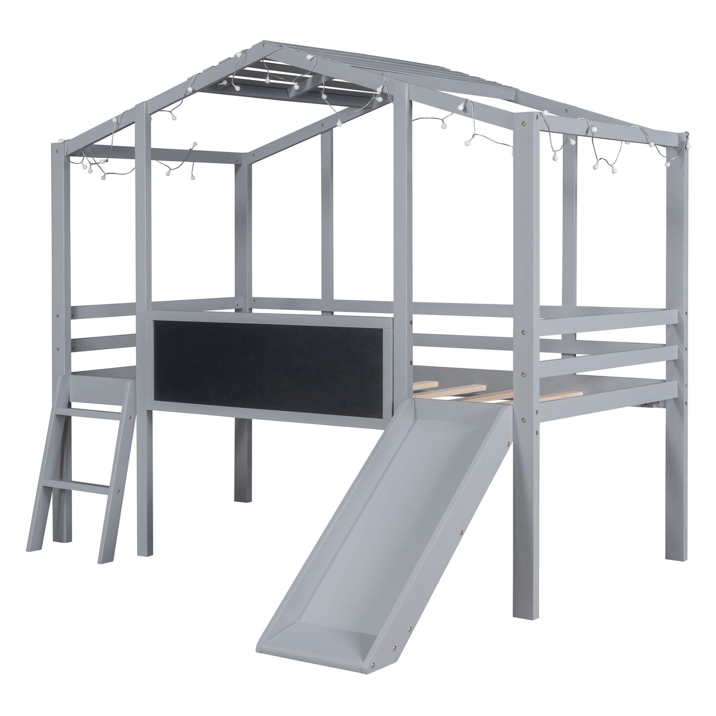 Loft House Bed With Ladder And Slide, With board And Light Strip On The Roof - The Sleep Loft - Online Mattress Showroom NYC