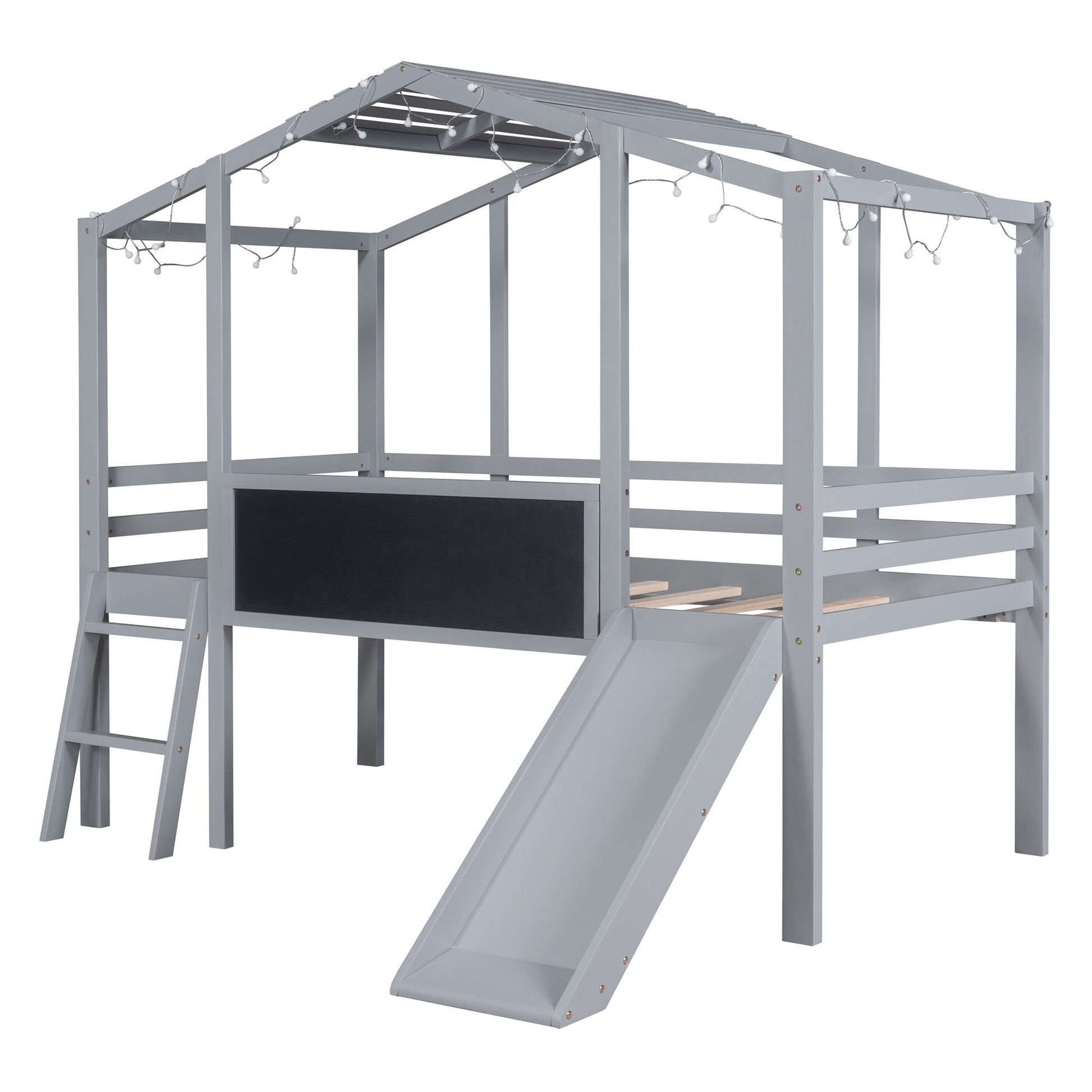 Loft House Bed With Ladder And Slide, With board And Light Strip On The Roof - The Sleep Loft - Online Mattress Showroom NYC