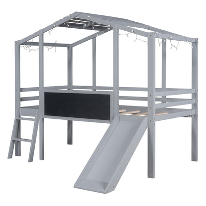 Loft House Bed With Ladder And Slide, With board And Light Strip On The Roof - The Sleep Loft - Online Mattress Showroom NYC