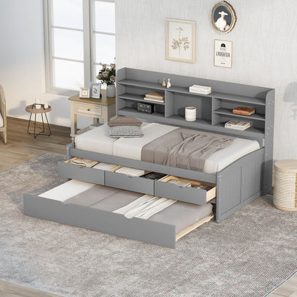 Captain Bed With Built In Bookshelves, 3 Storage Drawers, And Trundle - The Sleep Loft - Online Mattress Showroom NYC