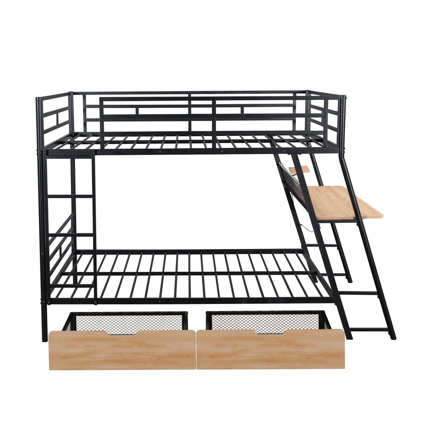 Full Size Bunk Bed With Built In Desk, Light, And 2 Drawers - Black - The Sleep Loft - Online Mattress Showroom NYC