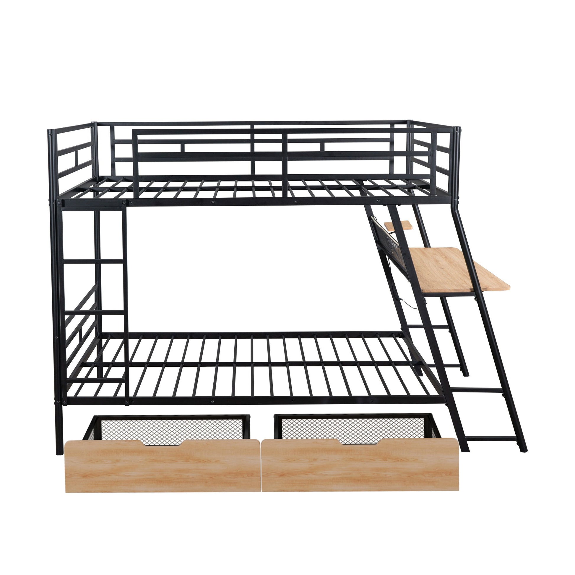 Full Size Bunk Bed With Built In Desk, Light, And 2 Drawers - Black - The Sleep Loft - Online Mattress Showroom NYC