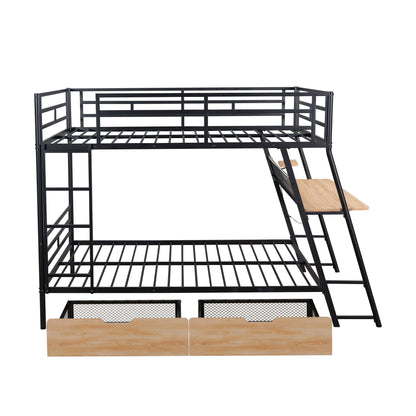 Full Size Bunk Bed With Built In Desk, Light, And 2 Drawers - Black - The Sleep Loft - Online Mattress Showroom NYC