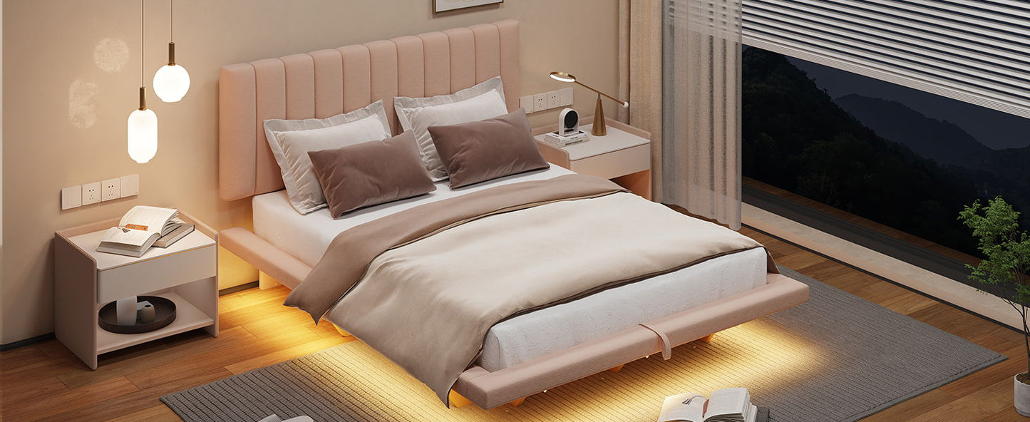 Upholstered Floating Hydrualic Platform Bed With LED Light And USB Port - The Sleep Loft - Online Mattress Showroom NYC
