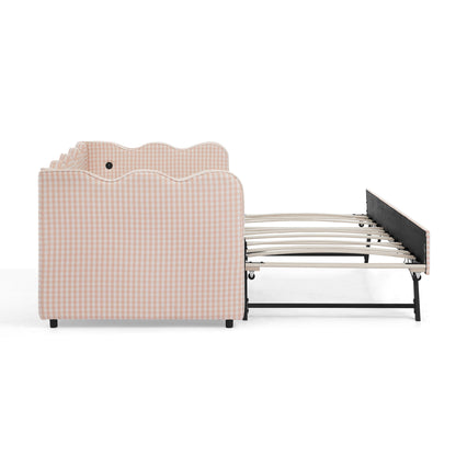 Gingham Daybed With USB Charging Port, Wave Shaped Design - The Sleep Loft - Online Mattress Showroom NYC