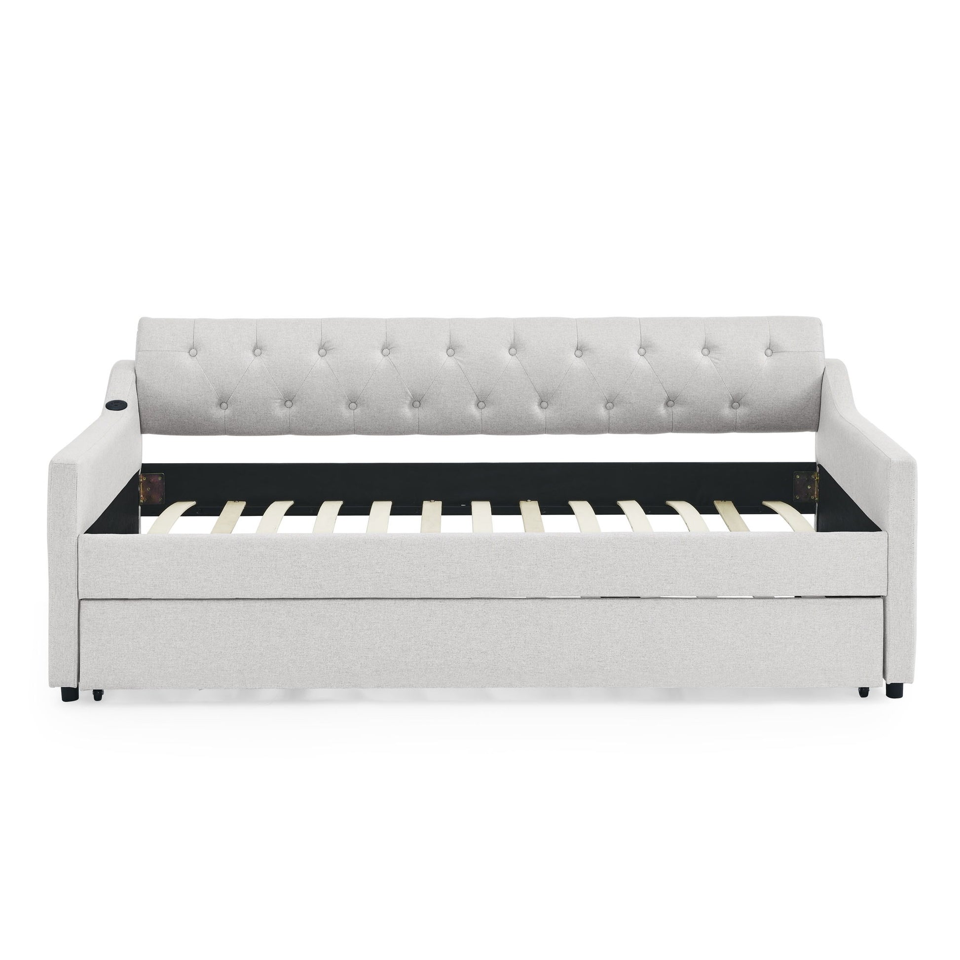 Size Upholstered Daybed With Trundle And USB Charging Armrest - The Sleep Loft - Online Mattress Showroom NYC