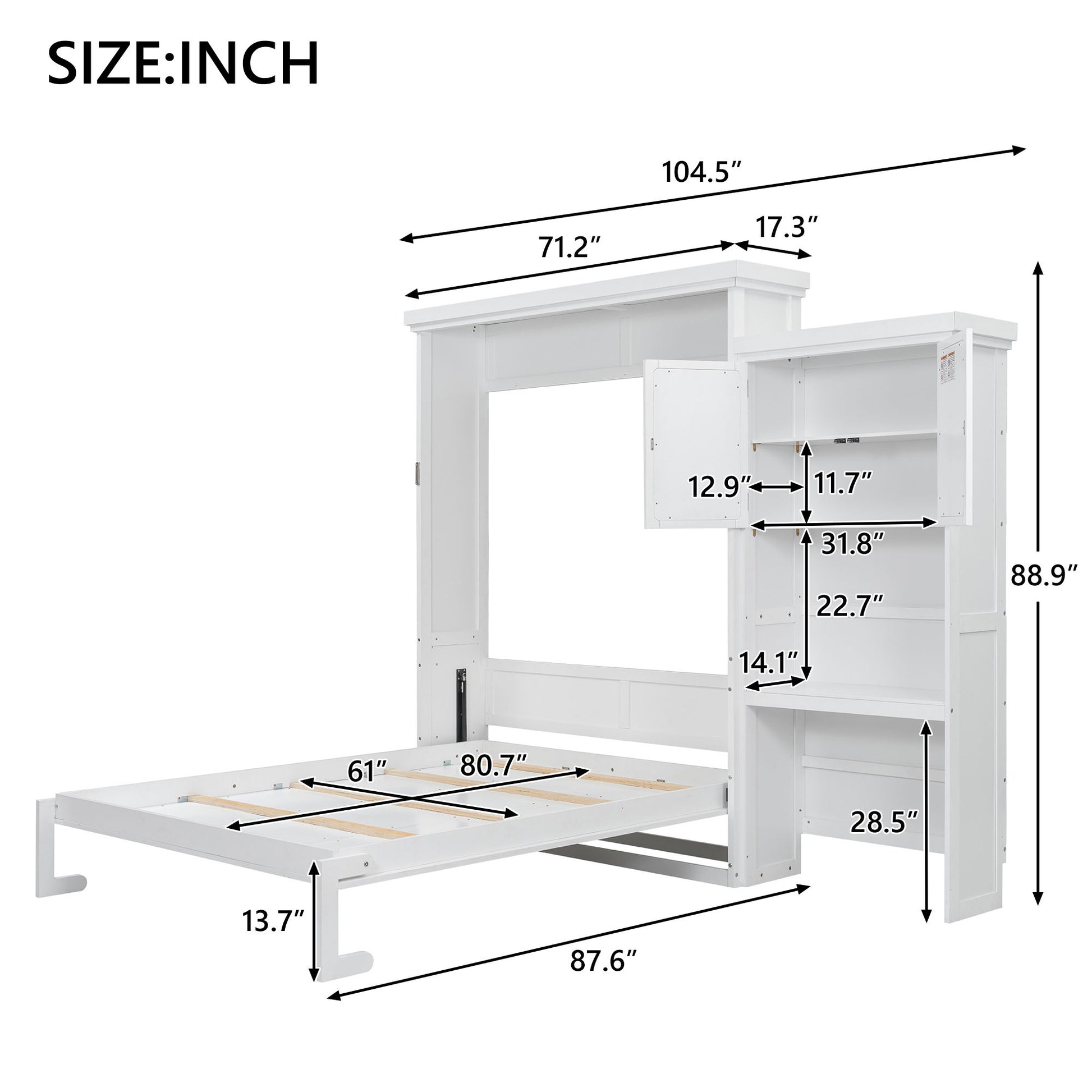 Queen Size Murphy Bed With Louvered Design And Multiple Storage Shelves - White - The Sleep Loft - Online Mattress Showroom NYC