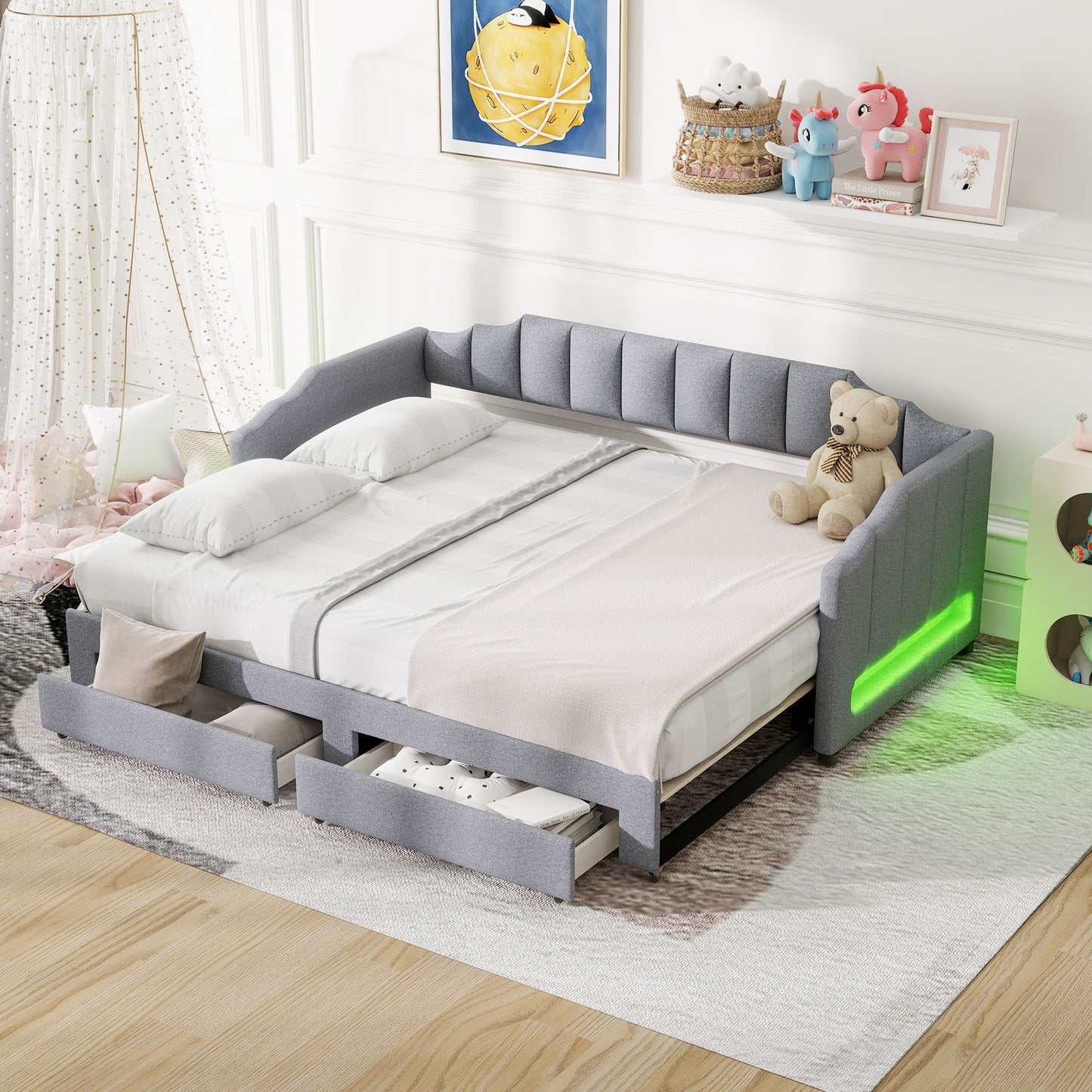 Extendable Daybed With LED Light And 2 Storage Drawers - The Sleep Loft - Online Mattress Showroom NYC