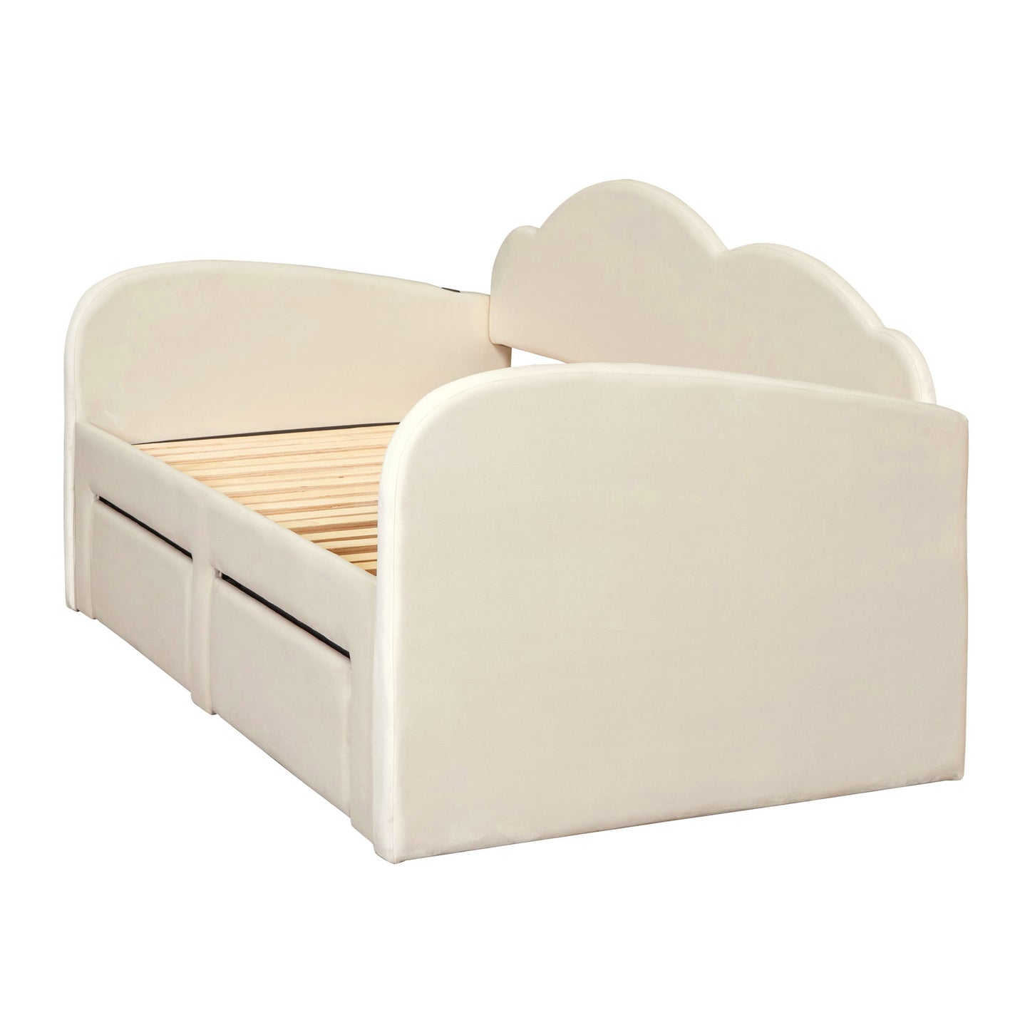 Upholstered Daybed With Cloud-Shaped Backrest, Trundle & 2 Drawers And USB Ports - The Sleep Loft - Online Mattress Showroom NYC