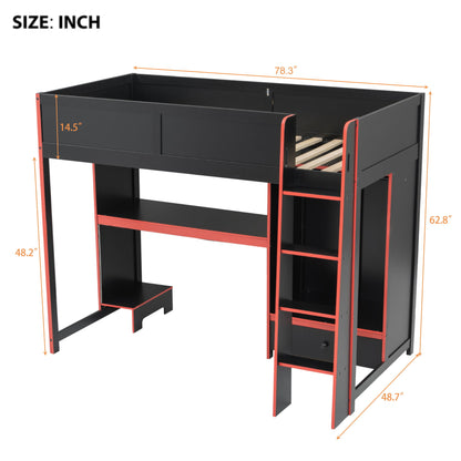 Gaming Loft Bed With Built In Desk, Wardrobe, LED Lighting And Drawer - The Sleep Loft - Online Mattress Showroom NYC