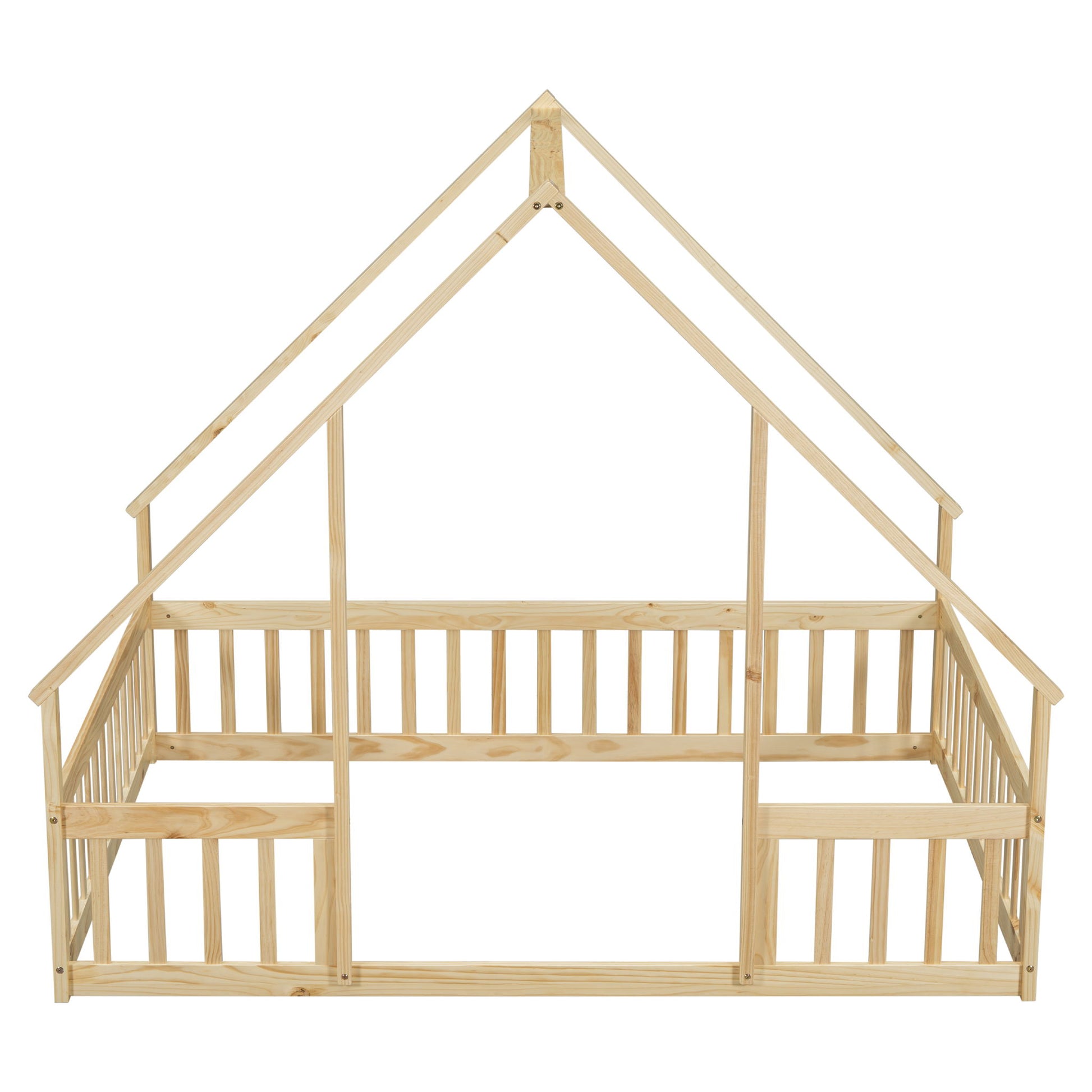 Wood House-Shaped Floor Bed With Fence, Guardrails - The Sleep Loft - Online Mattress Showroom NYC