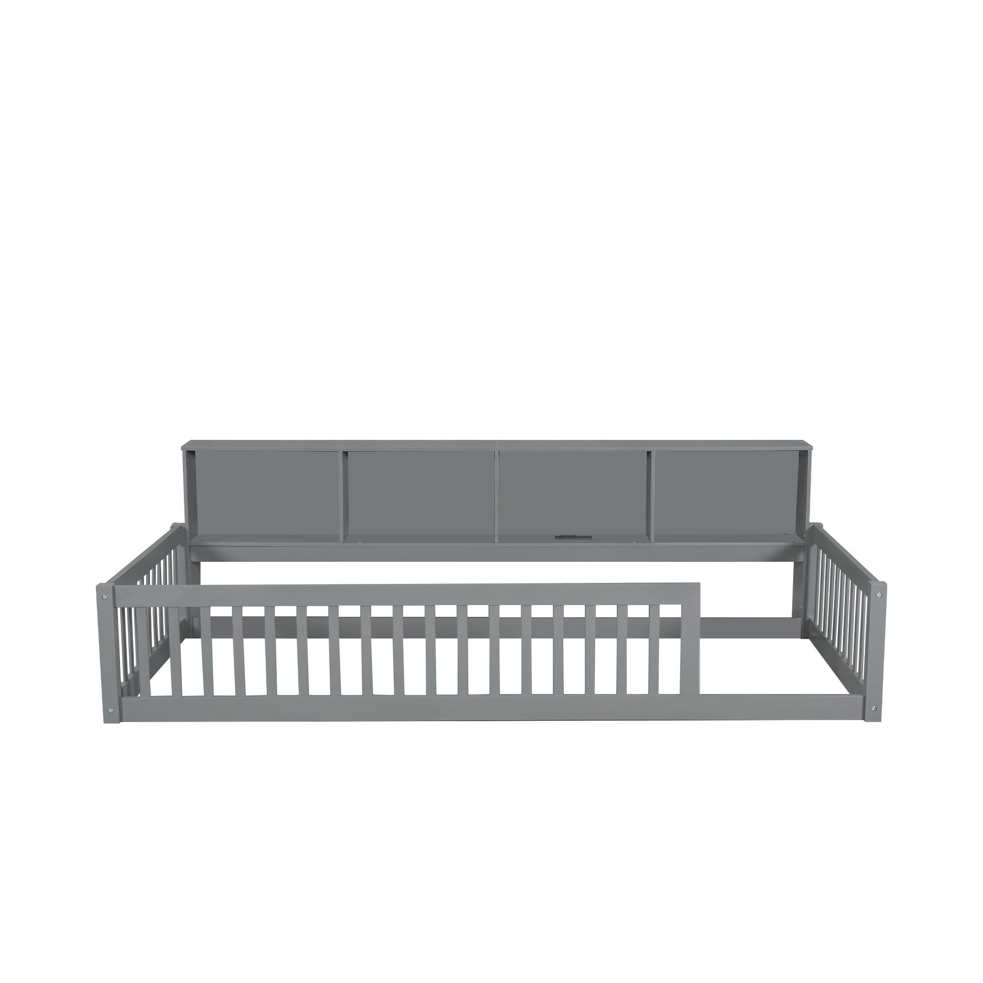 Twin Long Floor Bed With Storage Cabinets And USB Ports - Gray - The Sleep Loft - Online Mattress Showroom NYC