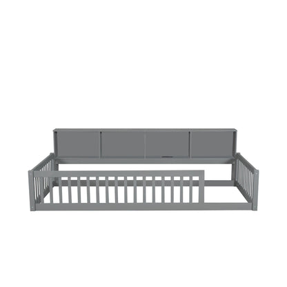 Twin Long Floor Bed With Storage Cabinets And USB Ports - Gray - The Sleep Loft - Online Mattress Showroom NYC